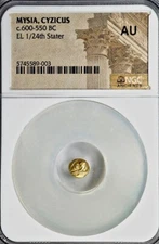 Mysia Cyzicus Tunny Head 1/24th Stater NGC AU Ancient Gold Coin
