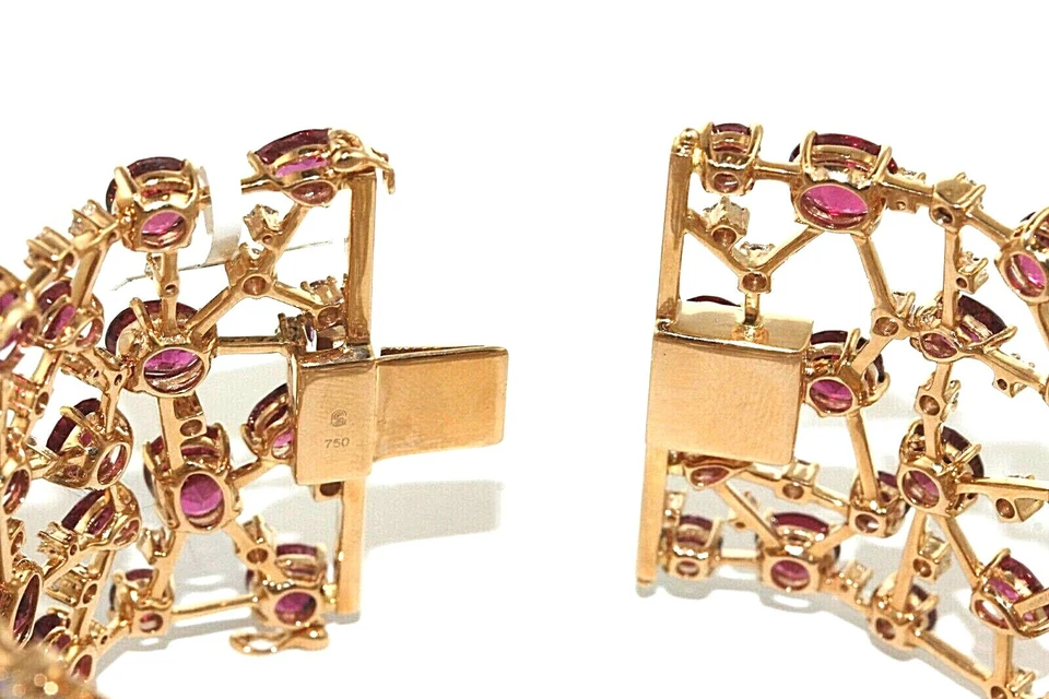 Natural Oval Tourmaline & Diamond Cluster Wide Bracelet 18K Rose Gold 67.22Ct - Image 3 of 4