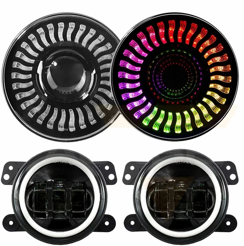 7'' RGB LED Headlights Chasing DRL Fog Lights Combo Kit For Jeep Wrangler JK JKU - Bild 2 von 24