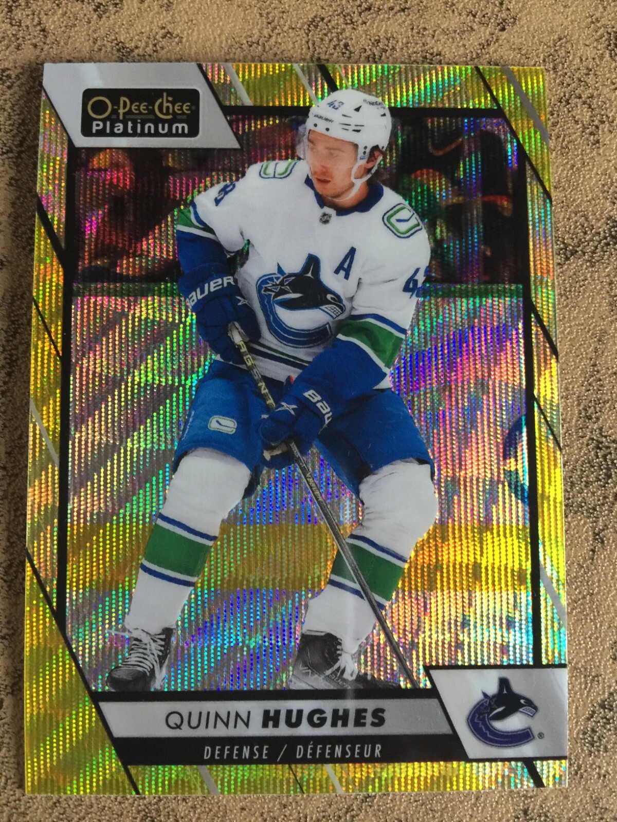 202324 OPeeChee Platinum Neon Yellow Surge 29 Quinn Hughes for