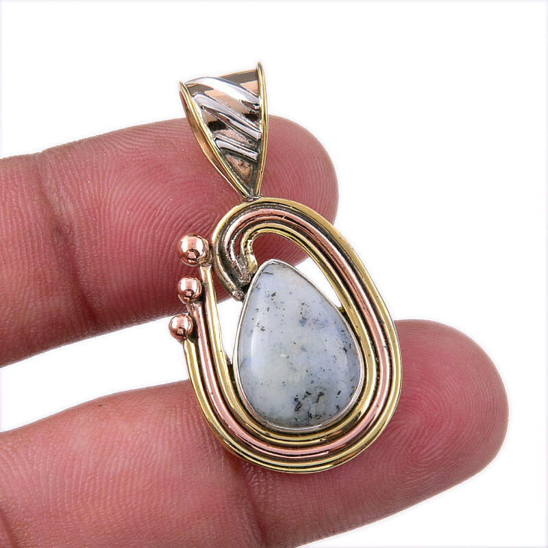 Natural Dendrite Opal 925 Solid Sterling Silver Gift TwoTone Pendant 1.50