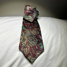 Vintage K. M. Milano Neck Tie ~ Watercolor Anstract Floral Design ~ Maroon Tan