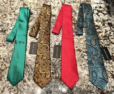 x4 NEW Barry Wang Mens Tie Silk Floral Abstract Checkered Paisley Necktie