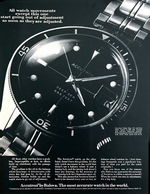 1970 Accutron Deep Sea Divers Watch photo ''The Most Accurate'' vintage print ad