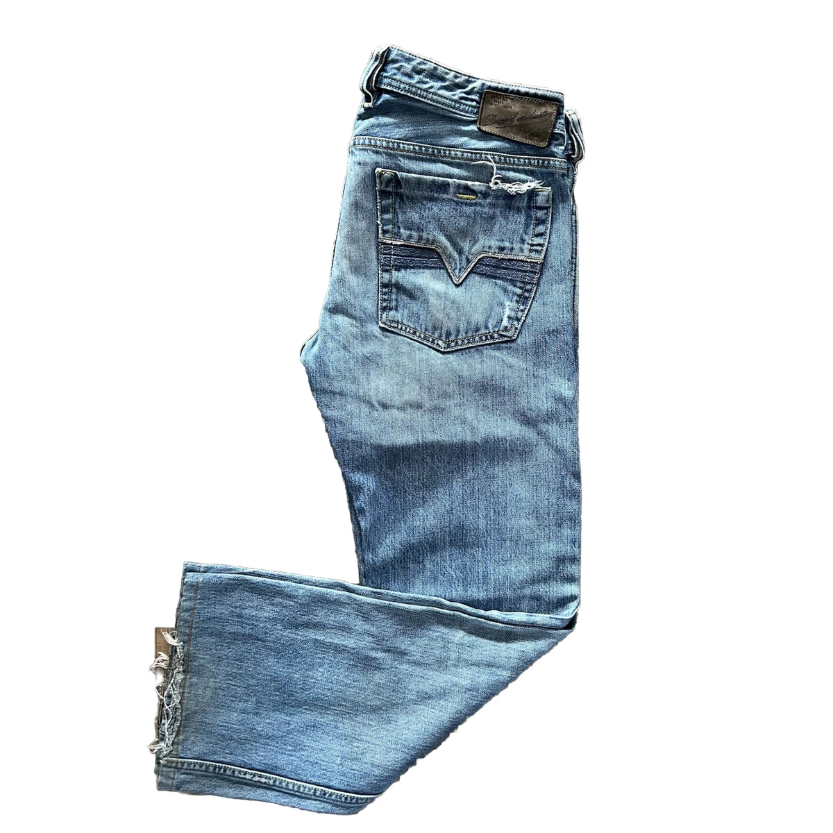 Diesel Zatiny Distressed Bootcut Jeans Mens Size 32x32 Hemmed 29 Light Wash