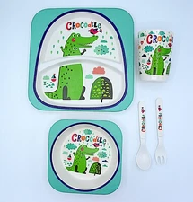 Bamboo Fiber Tableware Kids Dining Table Plates Sets 5-Pieces 