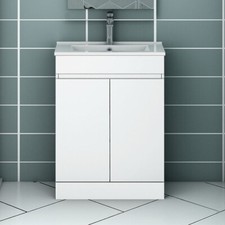 600mm Vanity Cabinet and Basin Unit Floor Standing White Flat Packed