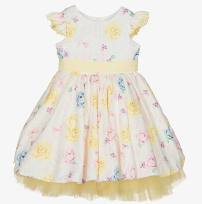 BEAU KID - GIRLS YELLOW TULLE ROSES DRESS Size 5-6Y