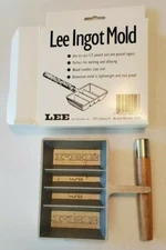 Lee 90029 Ingot 4 Cavity Mold w/Wood Handle Casts 1/2 lb/1 lb Ingots Rustproof 