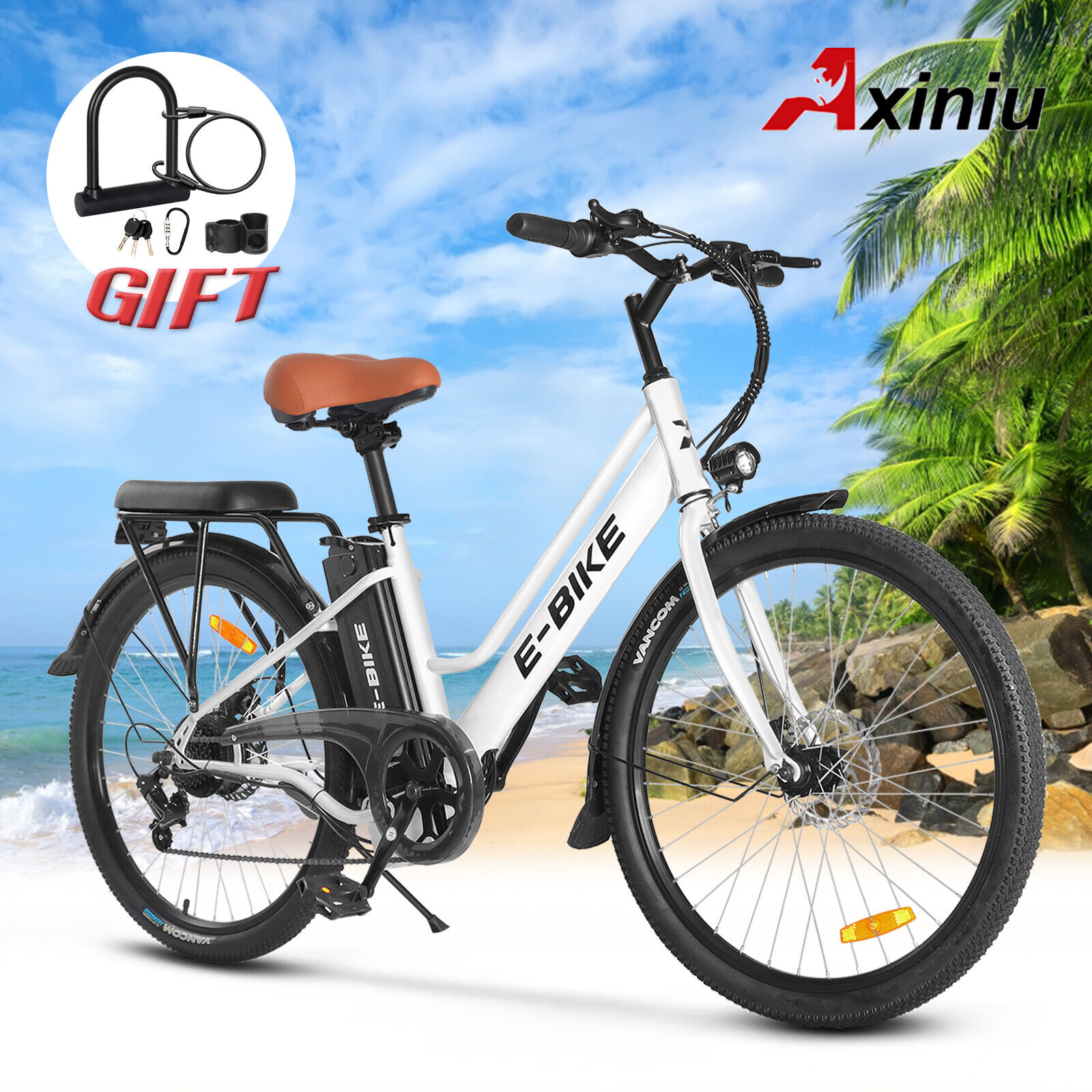 26" E Bikes for Adults 750W Motor Electric Bike Commuter City ebike w/U Lock