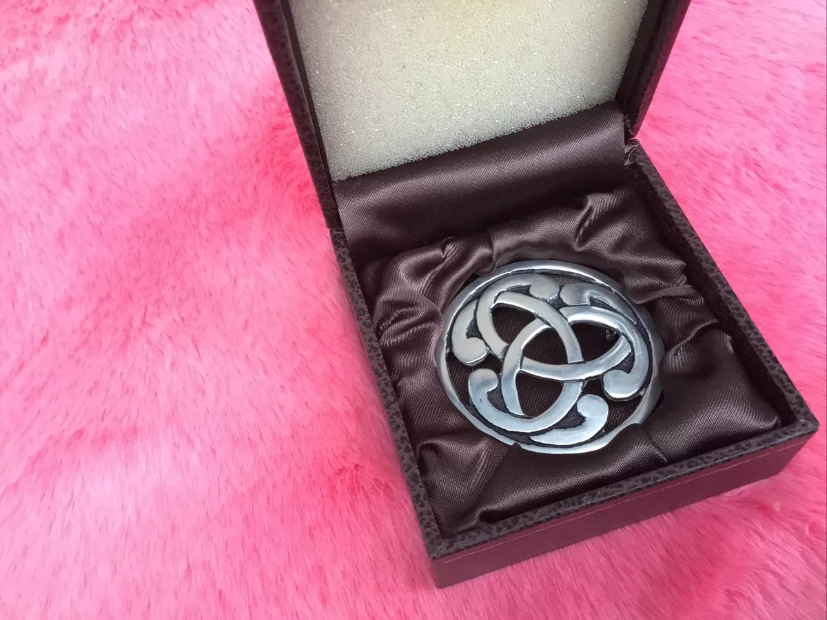 S J C Cornwall Pewter Celtic Design Brooch Vintage. Boxed