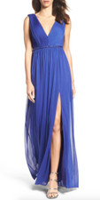 Adrianna Papell L82504 Blue Embellished Shirred Tulle Gown Women's Size  2