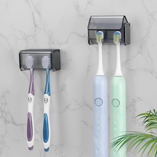 2 PCS Toothbrush Holders Wall Mounted W/ Cover Electric Tooth Brushing Holder