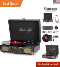 Vintage Bluetooth Vinyl Record Player - Portable 3-Speed Turntable with Speakers