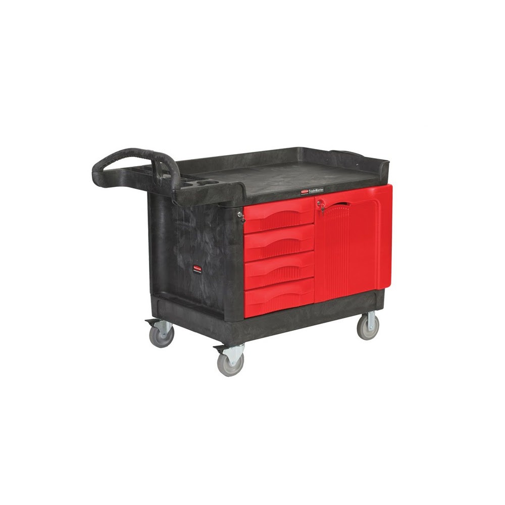 Rubbermaid FG453388BLA TradeMaster Cart with 4-Drawer and Locking Cabinet