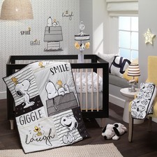 Lambs Ivy Classic Snoopy White/Black/Gray 3-Piece Baby Crib Bedding Set