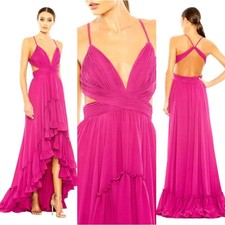 Mac Duggal New 67992 Fuchsia Pink Pleated Hi Low Ruffle A-Line Gown Size 6