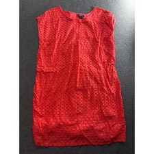 Old Navy Womens XXL Coral Red Eyelet Lace Shift Dress Sleeveless Scalloped Hem