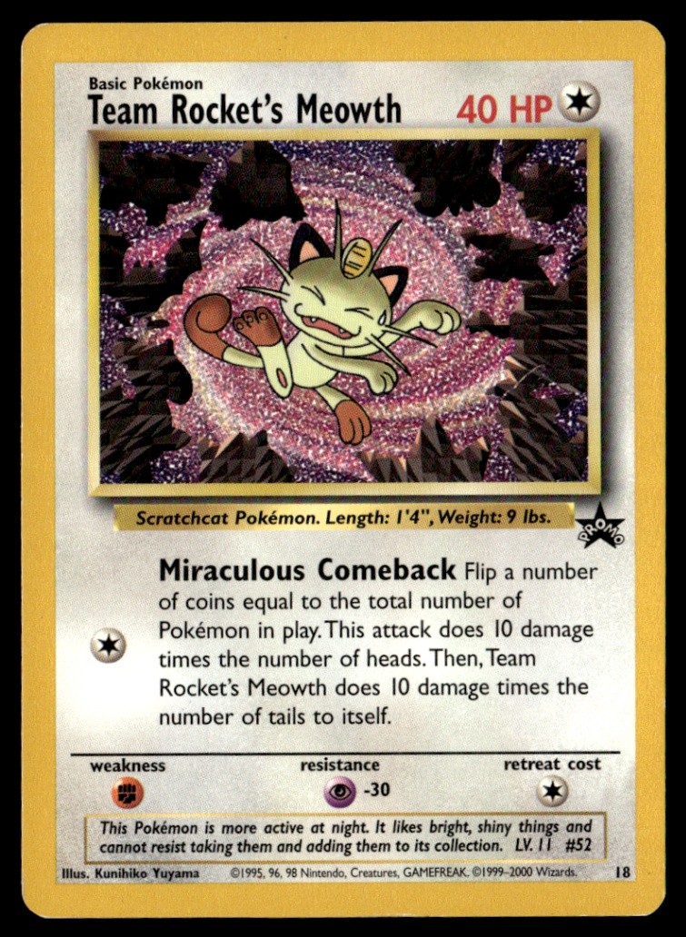 Team Rocket's Meowth Promo Normal WoTC Promo 18/53 LP Pokémon TCG