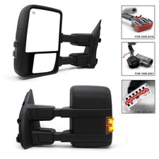 Pair Tow Mirrors For 1999-2014 Ford F350-F550 SD Power Heated Smoky Signal Black