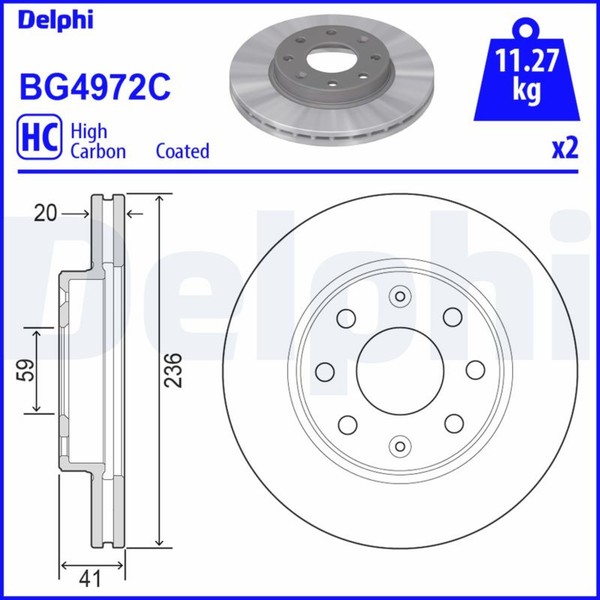 2X Bremsscheibe Delphi BG4972C FüR Chevrolet Daewoo M300 Spark Klas Kalos Lanos-image