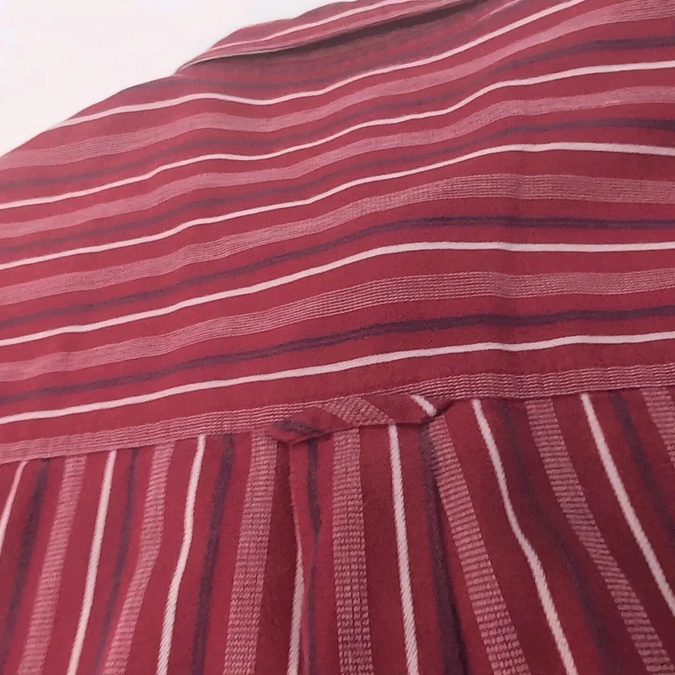 Chaps Ralph Lauren Men L T Red Striped Button Down Camp Shirt 100% Cotton A+ - Image 4 of 4