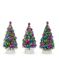 RAZ Imports Box of Bottle Brush Trees with Ornaments, 3.75-Inch, Set of 3