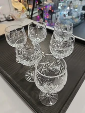 (6) Wine Goblets American Brilliant Period Cut Glass Crystal