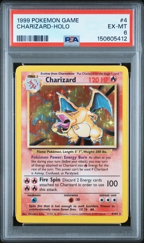1999 POKEMON BASE SET UNLIMITED #4 CHARIZARD-HOLO PSA 6