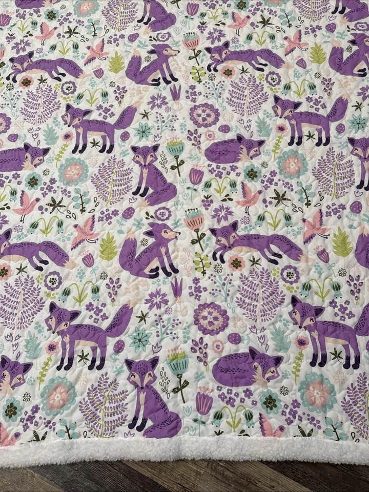 Pixie Fox Throw Blanket Quilted 50x60 Reversible Quilt Kid Gift Sherpa Purple - Image 2 of 3