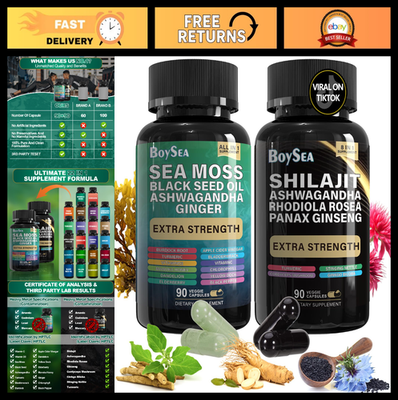 #ad #ad Shilajit amp; Sea Moss Bundle Black Seed Oil Ashwagandha Ginger Rhodiola 180 $56.99