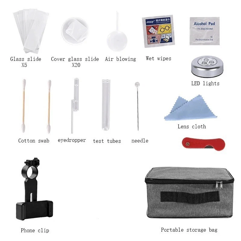 Microscope Monoculaire 40X-2000X LED Support Téléphone HD Laboratoire Étudiant - Photo 2/4