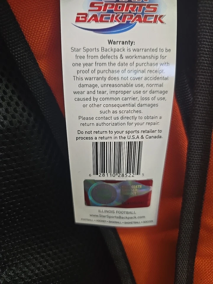 Illinois Fighting Illini Mochila Diseño Casco | NCAA Star Sports | NUEVO Foto 4 de 4