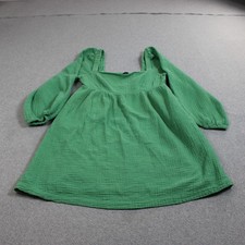 J Crew Dress Women XS Green Gauze Square Neck Puff Sleeve Boho Peasant Tunic