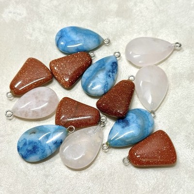 Gemstone Pendant Teardrops & Nuggets - Blue Agate, Rose Quartz, Goldstone x13