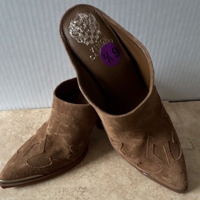 Sz 6.5 Vince Camuto Women s Shoes. Greta Western Mule Suede Slides Heels NEW