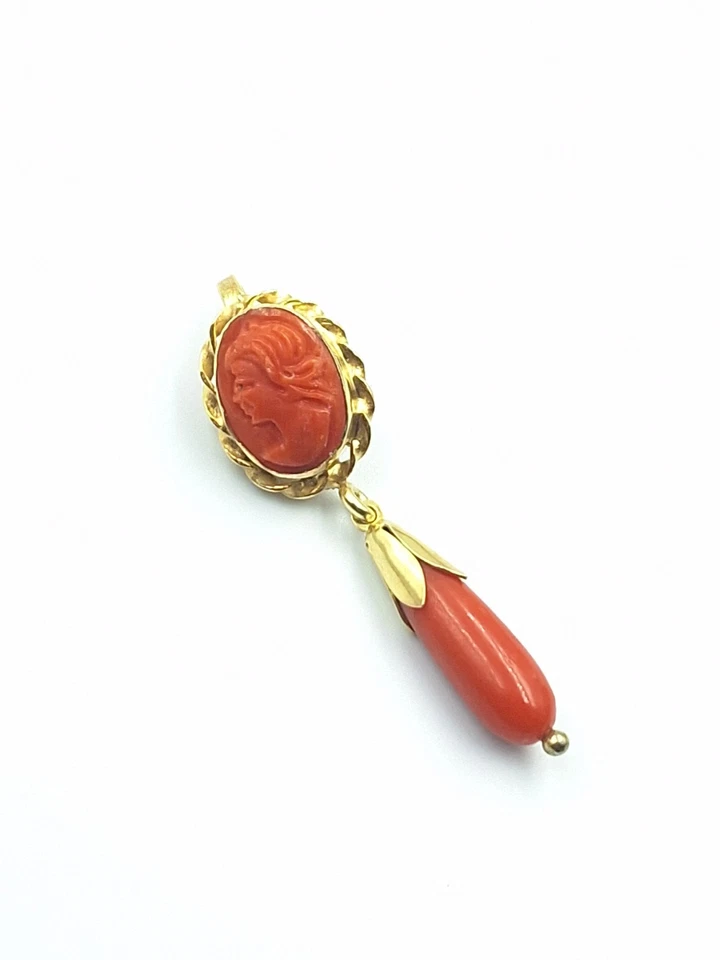 ciondolo Cameo Goccia corallo  Di Sardegna Naturale e Argento 925  Pendente  - Immagine 2 di 4