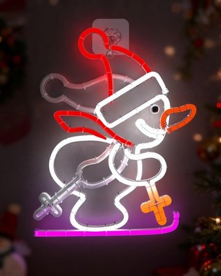 Christmas Snowman Neon Sign, Skiing Snowman LED Neon Light for Home Decor, 8H...