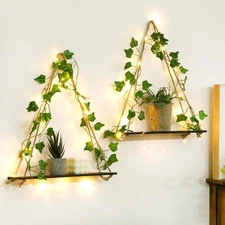 2 Pack Artificial Ivy Wall Hanging Shelves Boho Floating Shelves Wall Decor, ...