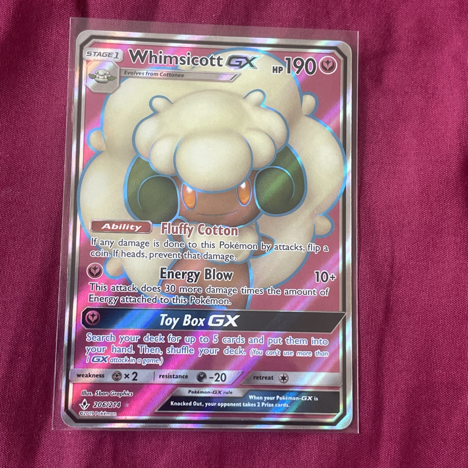 Whimsicott GX 206/214 Ultra Rare Unbroken Bonds Sun & Moon Pokémon Mint Holo