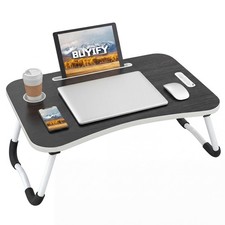 Foldable Lap Desk Laptop Writing 23 Inch Bed Tray Table Cup Holder Slot Black