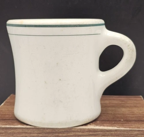 Vintage Syracuse China USA Coffee Mug Heavy Restaurant Ware Green Stripe