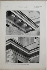 1907 ARCHITECTURE PRINT TWO WOODEN CORNICES ROYAL HOSPITAL CHELSEA LONDON