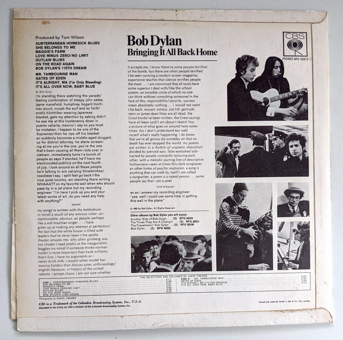Bob Dylan-Bringing it all Back Home-UK Pressing 1965 mono