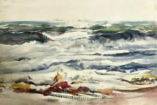 Waves Crashing Vibrant SEASCAPE Watercolor by Henry George KELLER N.A.
