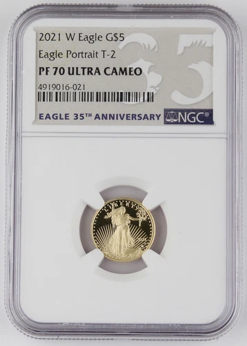 2021 W $5 1/10 Oz GOLD AMERICAN EAGLE PROOF COIN Type 2 NGC PF70 Ultra Cameo