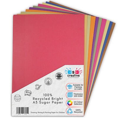 A3 zehn bunte Zuckerpapier 100 g/m² verschiedene Farben Bastelpapier Recycling