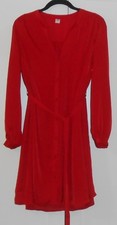 WOMEN'S OLD NAVY LIPSTICK RED SATEEN L/S TIE-WAIST SHIRT DRESS WITH SLIP/MEDIUM