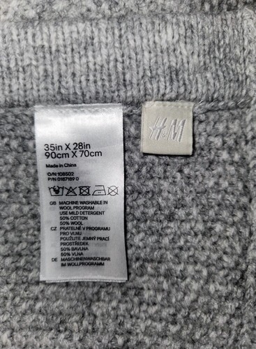 H&M Gray Baby Blanket Wool Cotton Waffle Thermal Weave Stroller Throw 35x28" - Picture 2 of 10