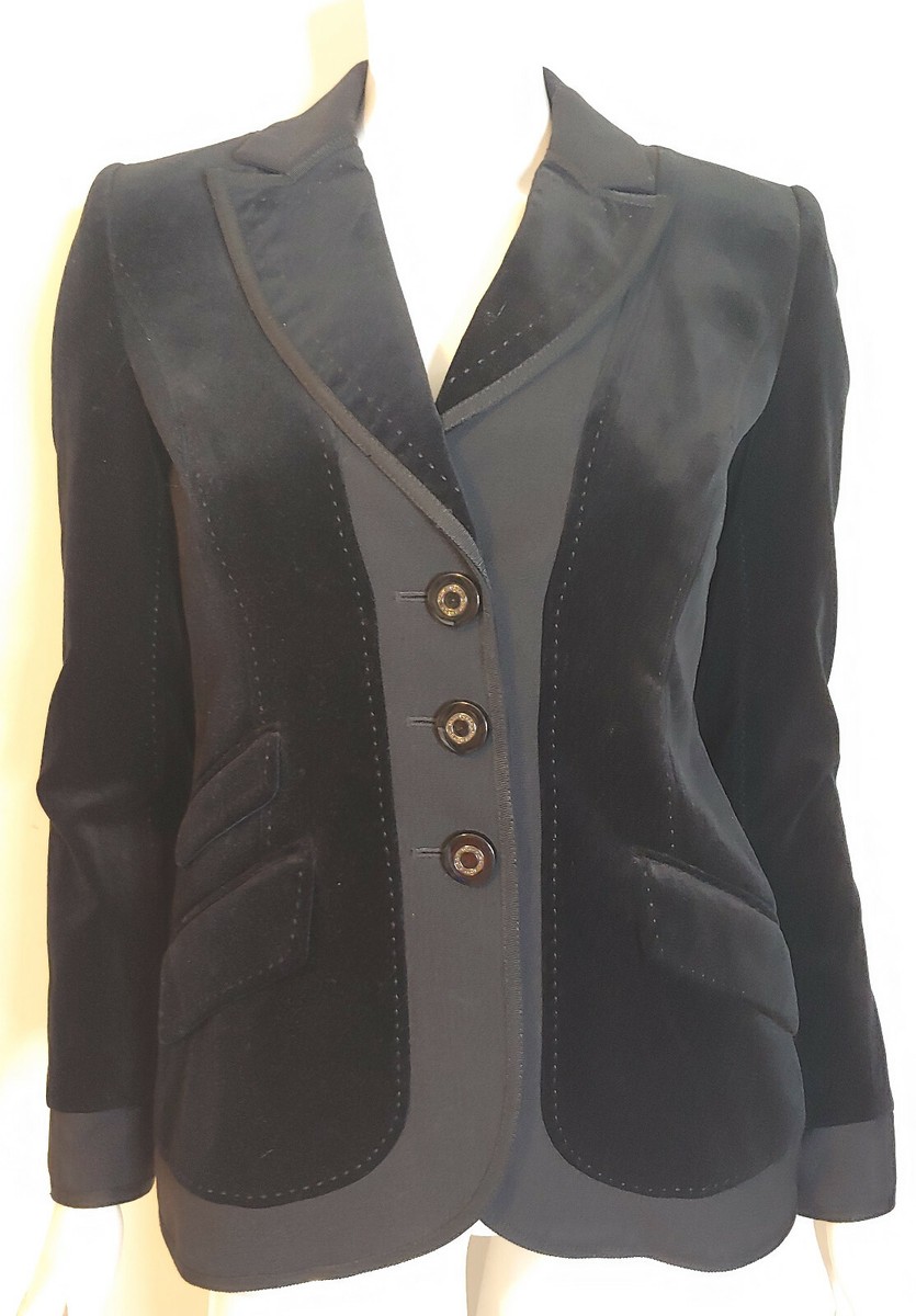 Tory Burch Black Velvet Blazer Jacket Tuxedo Stitch Details Couture  Evening